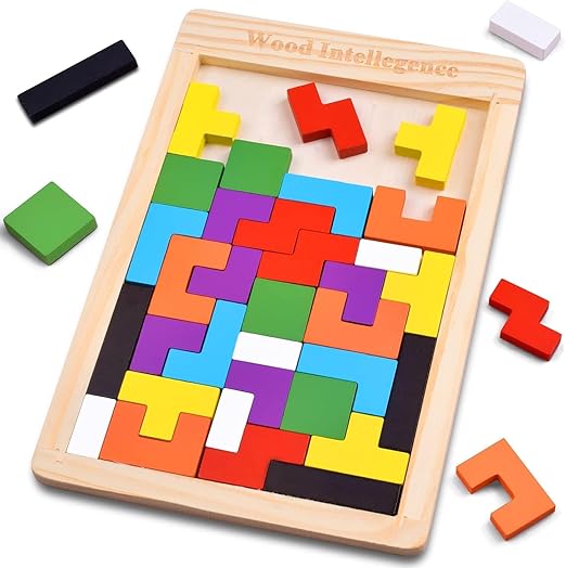 Lefan 40-Piece Wooden Puzzle Blocks Set – Educational Toy for Kids Ages 3–8 | Safe, Durable & Creative Play
