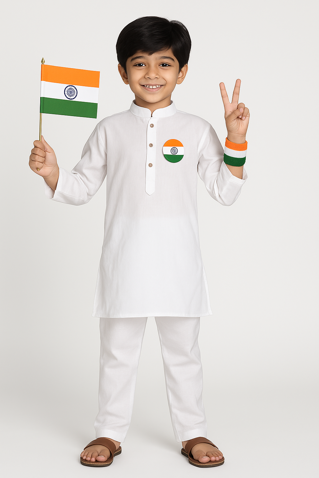 Independence Day Kids Kit – Kurta, Badge, Ribbon & Flag Set