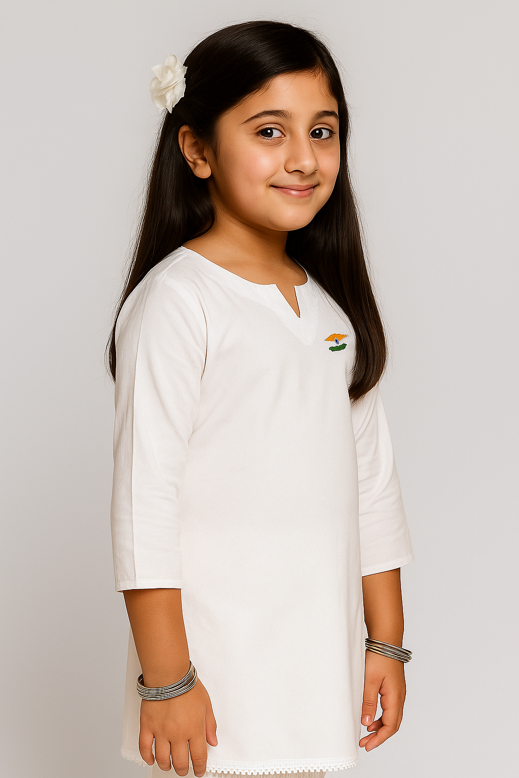 Girls’ Cotton Kurta – Tri-Color Print | Independence & Republic Day Special Wear
