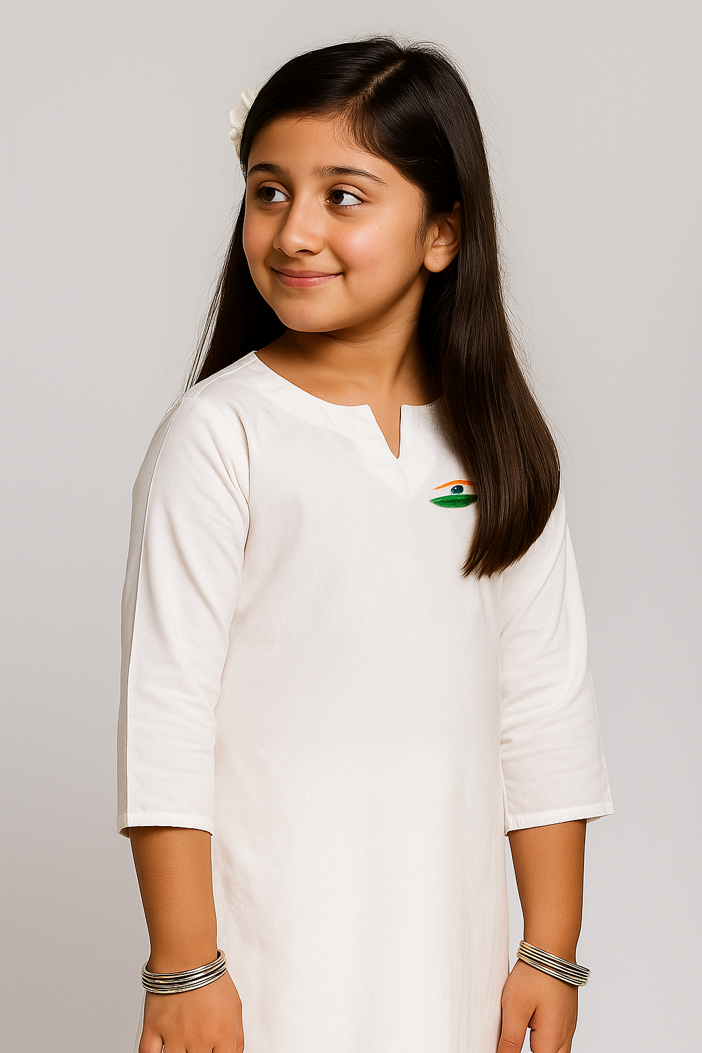 Girls’ Cotton Kurta – Tri-Color Print | Independence & Republic Day Special Wear - View 2